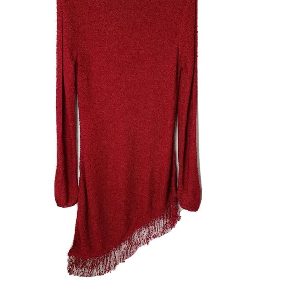 Women’s Chico's RED Asymmetrical Sweater Fringed 0 - Picture 2 of 9